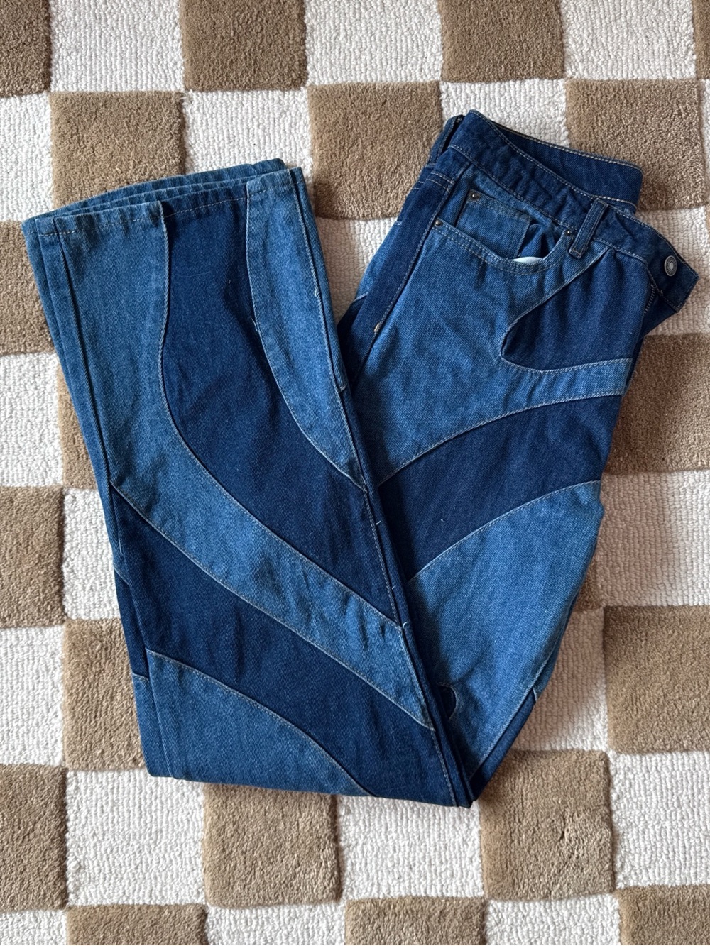 Jaded London Two-Tone Blue Patchwork Boyfriend Jeans